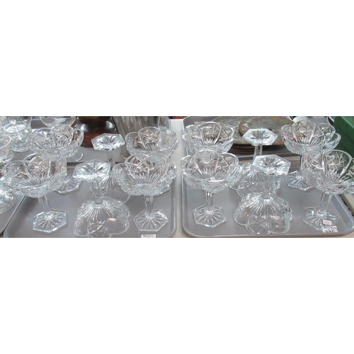 395 - Six trays of assorted drinking glasses to include: 6 cut glass hock glasses, large selection of sher... 