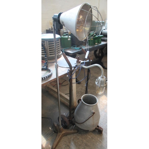 425 - Standard reading light with industrial shade and triform base. Together with a novelty sack truck la... 