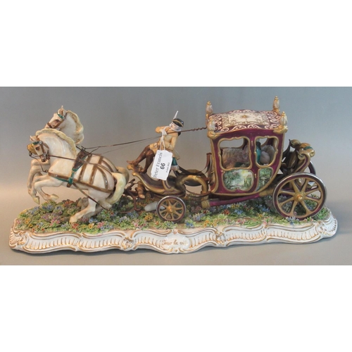 66 - 'Verso La Vita', continental porcelain group of horses and carriages, with figures in 18th century d... 