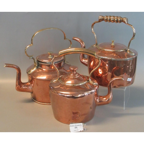 71 - Three similar vintage copper and brass kettles(3).
(B.P. 21% + VAT)