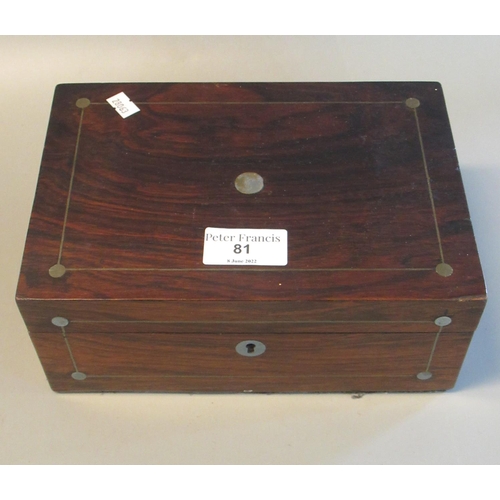 81 - 19th century rosewood and mother of pearl inlaid ladies work box.
(B.P. 21% + VAT)