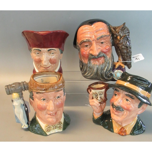 91 - 4 Royal Doulton character jugs to include: Merlin, The Auctioneer, The Collector and another (4)  (B... 