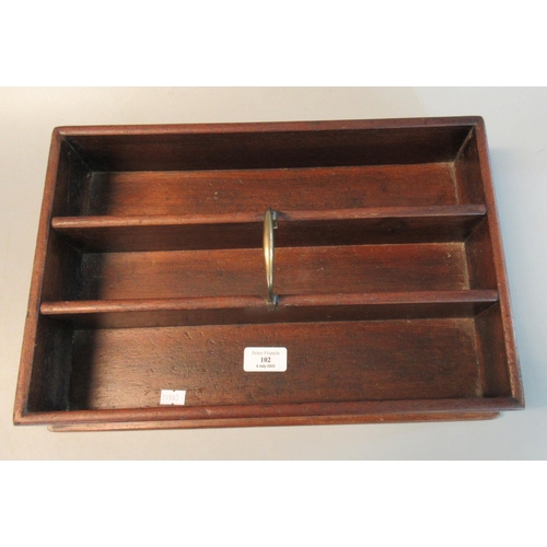 102 - 19th century mahogany three section cutlery tray with brass carrying handle.  (B.P. 21% + VAT)