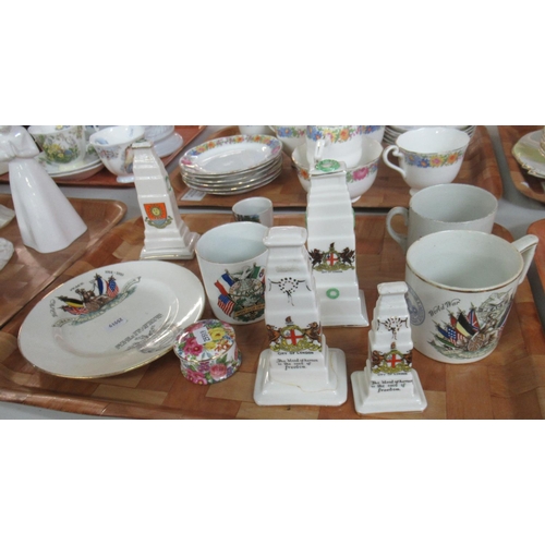 403 - Tray of commemorative ware and crested ware, to include: crested ware Western Super Mare monument, 3... 