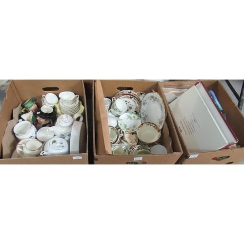 408 - 3 boxes of assorted china, to include Tuscan fine bone china 'Dogwood', part tea ware, Royal Doulton... 