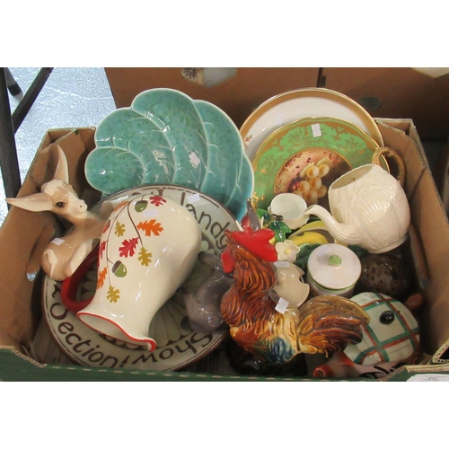 422 - Box of assorted pottery and china, to include: hand-painted Szeiler England hand painted fawn, Beswi... 