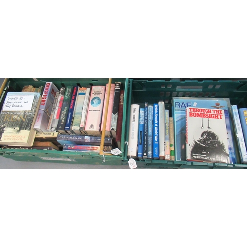 437 - 2 boxes of hard-back books, military and war theme, to include: 'Home run Escape from Nazi Europe' b... 