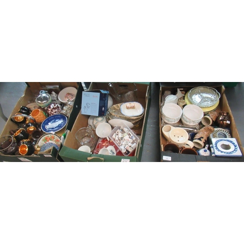 438 - 3 Boxes of assorted china and glass, to include boxed Spode Italian mug, coaster and infuser, 19th c... 