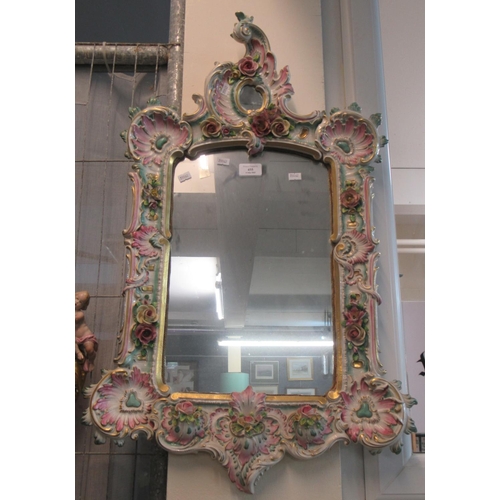 455 - Dresden style wall mirror, ornately decorated with encrusted flowers and foliage.  80 high approx.  ... 