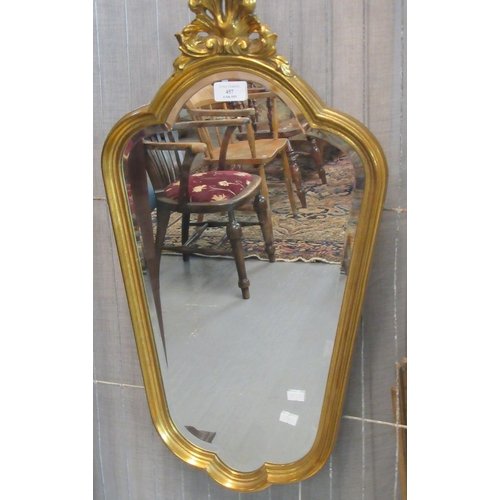 457 - Modern gilt framed, bevel plate mirror, with scroll mount.  (B.P. 21% + VAT)