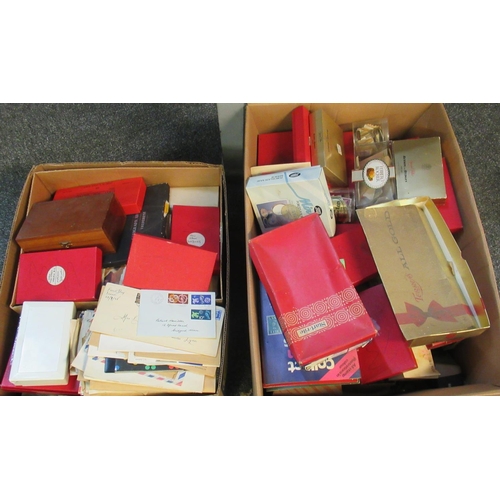 61 - Two large boxes of all world stamps in various small boxes, envelopes, packets and loose, 1000's of ... 