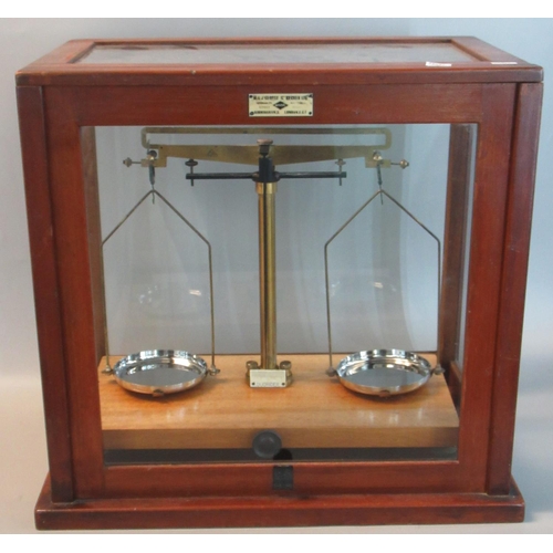 97 - W & J George & Becker Ltd chemical balance or laboratory scales in fitted wooden glass case. 
(B.P. ... 