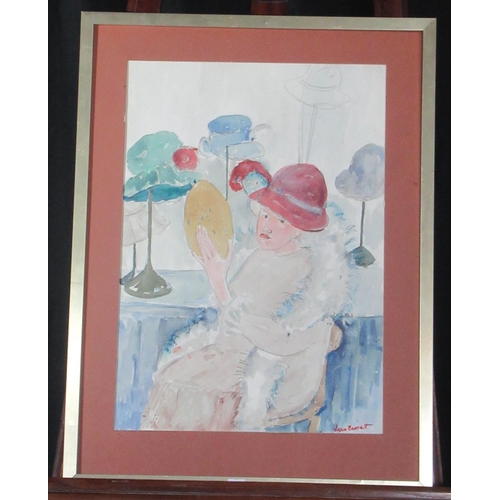 100 - Vera Bassett (Welsh, 1912-1997, born Pontarddulais), 'Lady in a hat shop', signed, watercolours.  50... 