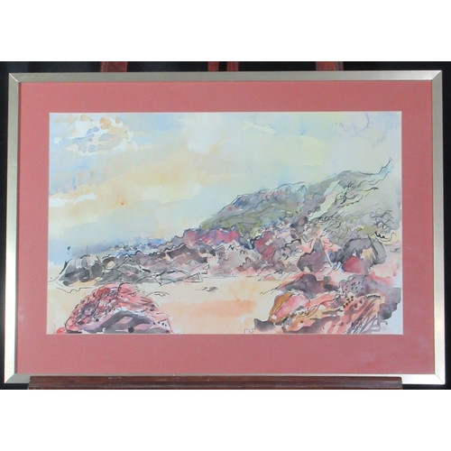 108 - Arthur Giardelli (20th century, lived and worked in West Wales), beach scene with rocks, signed with... 