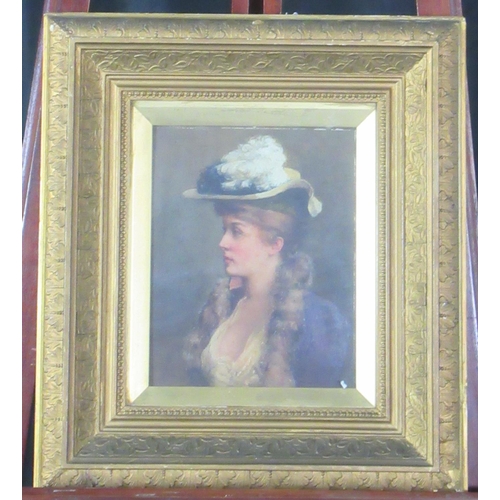 114 - British School (Late 19th century), portrait of a young woman, oils on board.  27x22cm approx.  
(B.... 