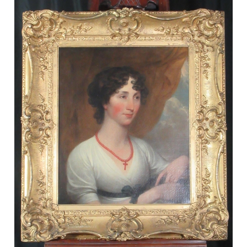 117 - British school (early 19th century), portrait of a young woman, oils on canvas.  61x51cm approx.