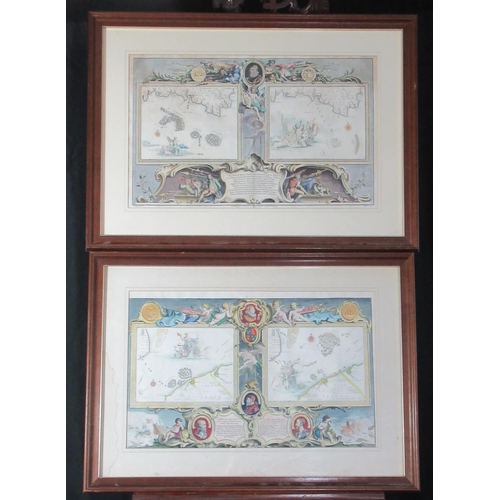 122 - H Gravelot, 2 original framed maps, published by John Pine by Act of Parliament, June 24th 1730, dep... 