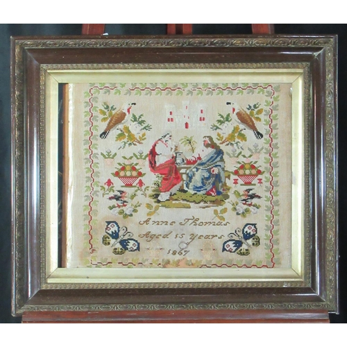 126 - Late 19th century Welsh needlepoint sampler by Ann Thomas aged 15years.  36x46cm approx.  
(B.P. 21%... 