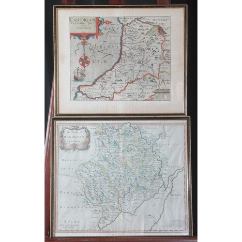 127 - William Saxton, an original map of Cardiganshire, sparsely coloured.  27x30cm approx.  Together with... 