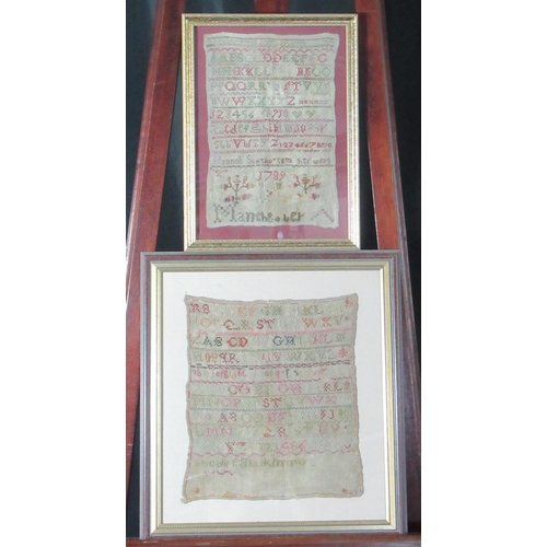 136 - Small 18th century needlework sampler by Hannah, dated 1879 together with another early 19th century... 