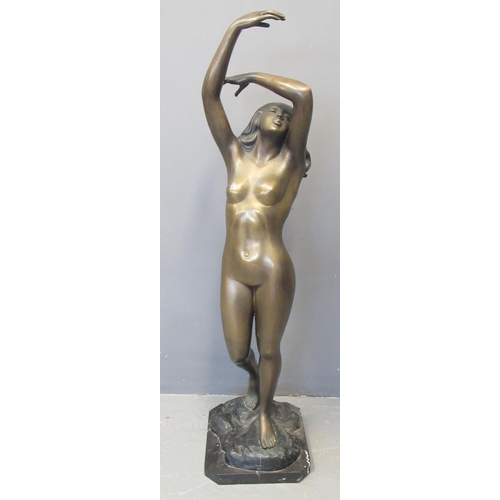 157 - S. Monaco, large bronze sculpture of a nude lady standing on a naturalistic and marble base, with ce... 