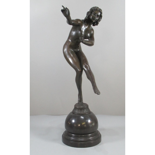 160 - After Claire Janne Roberte Colinet (1890-1940) patinated bronze study of a nude lady on socle base w... 