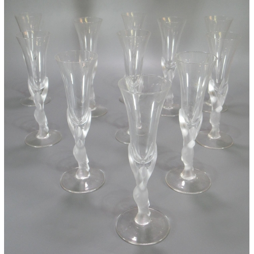 171 - Set of twelve Carl Faberge 'Snow Dove' crystal glass sherry  glasses.  (12) Marks to the base. 18cm ... 