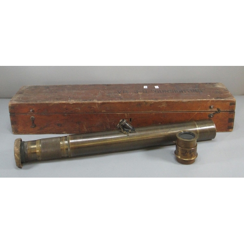 183 - American military brass gun sighting telescope in original box marked V. P. 3.9 'Gun Sighting'.  Mar... 