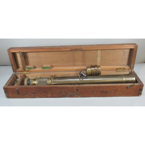 183 - American military brass gun sighting telescope in original box marked V. P. 3.9 'Gun Sighting'.  Mar... 