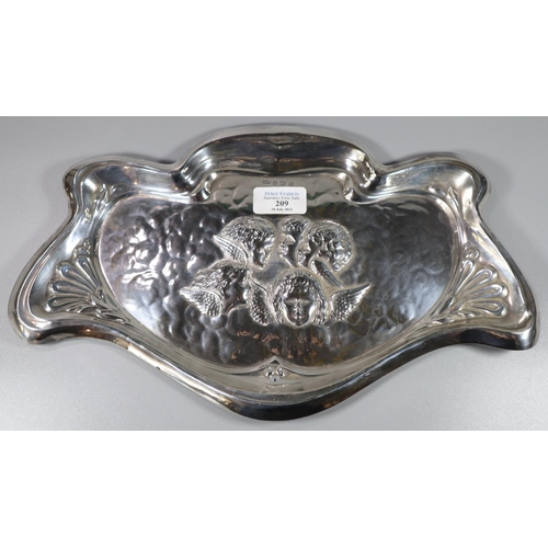 209 - Art Nouveau silver dressing table tray raised with Reynolds Angel decoration by Walter Hayes Rabone ... 