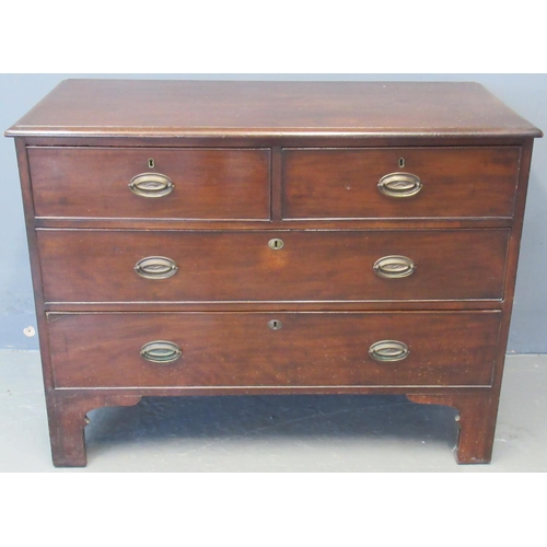 25 - 19th century mahogany straight front chest of two short and two long drawers, standing on bracket fe... 