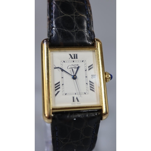 276 - Cartier gold plated on silver marked 925  Tank watch having Roman numerals, sweep second hand and da... 