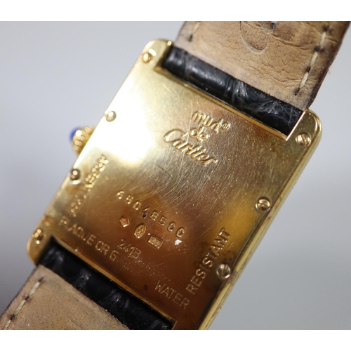 276 - Cartier gold plated on silver marked 925  Tank watch having Roman numerals, sweep second hand and da... 