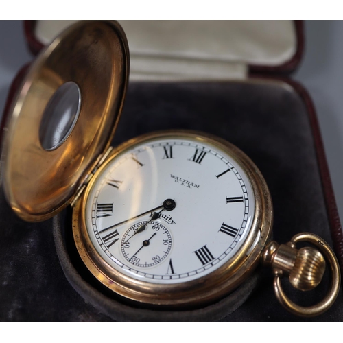 287 - A group of pocket watches, to include Waltham gold plated open faced keyless pocket watch with Roman... 