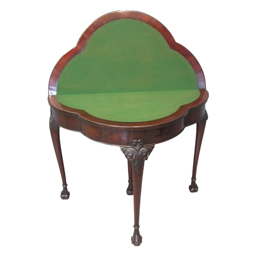 47 - 19th century mahogany folding card table, the shaped and beaded top above a plain frieze standing on... 
