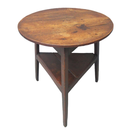 73 - 19th century Welsh traditional oak and elm cricket table.  67cm diameter x71cm high approx.  (B.P. 2... 