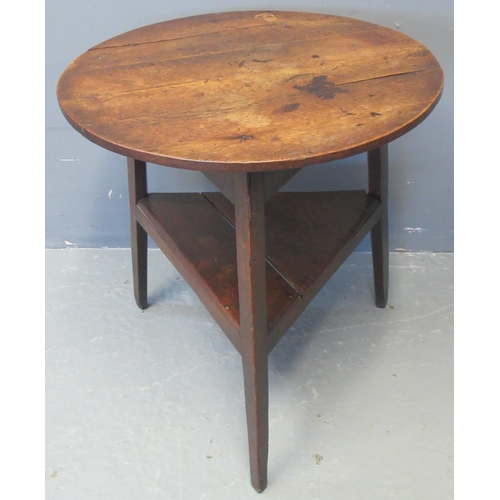 73 - 19th century Welsh traditional oak and elm cricket table.  67cm diameter x71cm high approx.  (B.P. 2... 