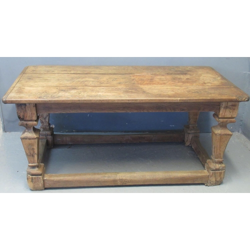 79 - 18th century Flemish design oak refectory table, having cleated three plank top above plain freeze s... 