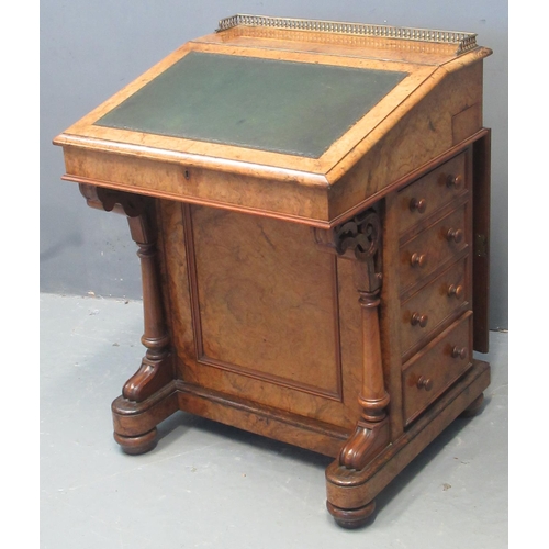 81 - Victorian walnut Davenport desk, the brass gallery top above fall front leather inset writing slope,... 