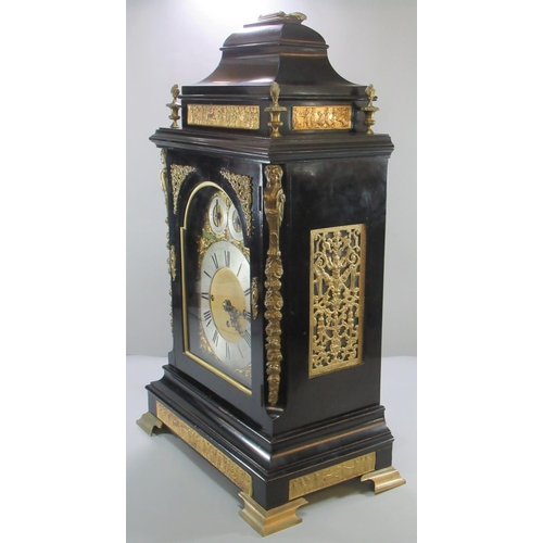 87 - Large early 19th century ebonised bracket clock by Thomas Turner of London, the case having caddy to... 