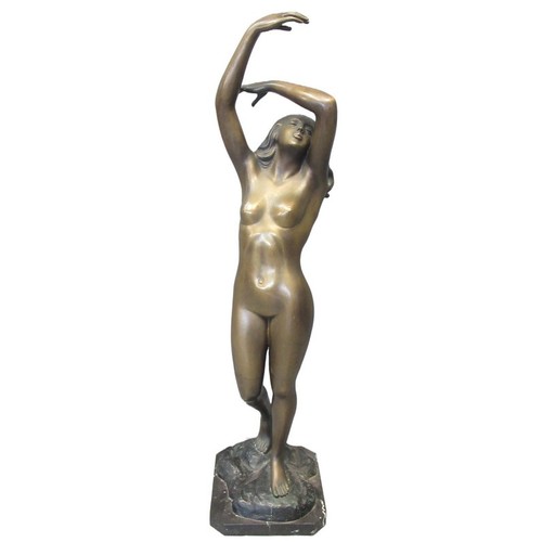 157 - S. Monaco, large bronze sculpture of a nude lady standing on a naturalistic and marble base, with ce... 