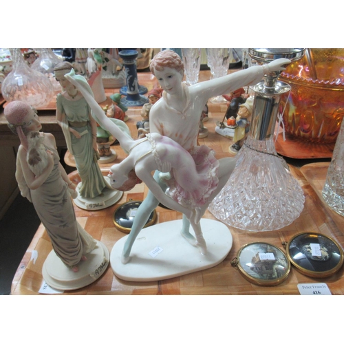 388 - Tray of assorted items: resin figurine of principal dancer and ballerina, two Bolero 1920s figurines... 