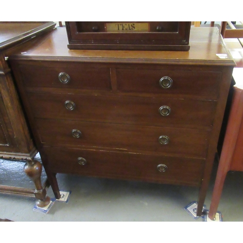 448 - Edwardian mahogany inlaid bedroom straight front chest of 2 short and 3 long drawers on square taper... 