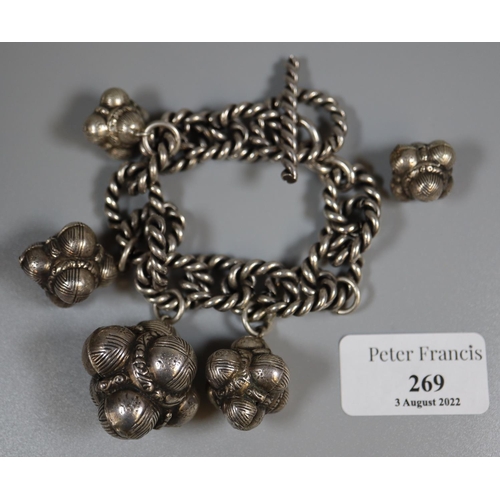 260 - White metal chain bracelet with pendant baubles.  (B.P. 21% + VAT)