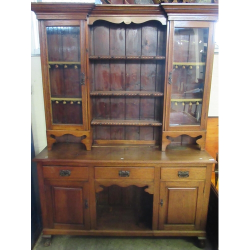 553 - Early 20th century locally made Welsh oak cabinet back dog kennel dresser.  150cm wide approx.  (B.P... 