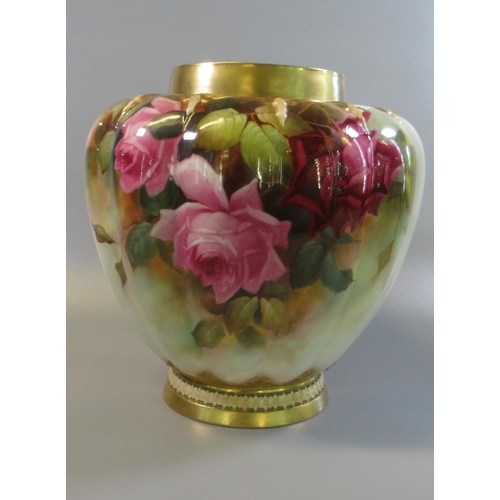 1 - Royal Worcester 1312 vase, of baluster fluted form, hand-painted with roses.  Signed 'A Shuck', date... 