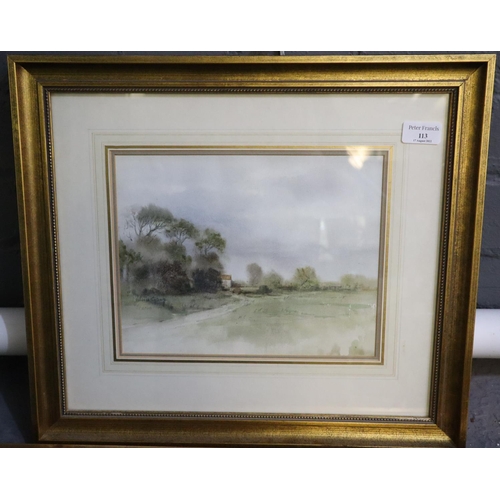 113 - Valerie Ganz (Welsh 1936-2015), 'Cottage in a Landscape', signed, watercolours.  With certificate of... 