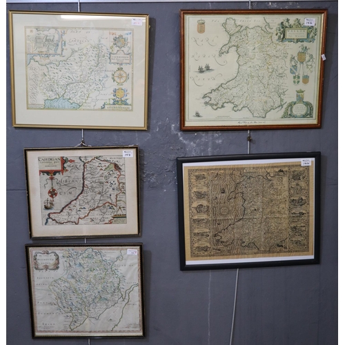 144 - William Saxton, an original map of Cardiganshire, sparsely coloured.  27x30cm approx.  Together with... 