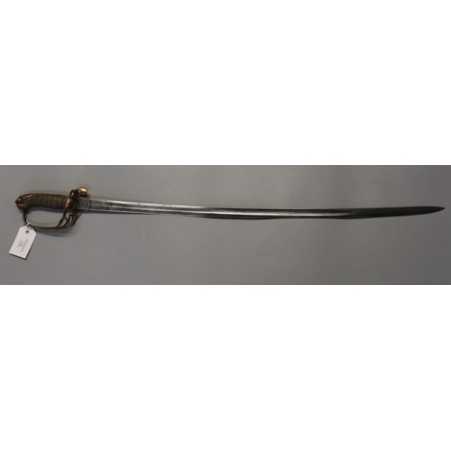 179 - British 1845 pattern Officer's sword with fullered slightly curved steel single edged blade, brass h... 