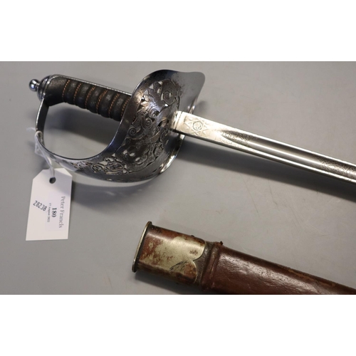 180 - Edward VII British 1895 pattern Officer's sword with engraved fullered blade, steel pierced hilt and... 